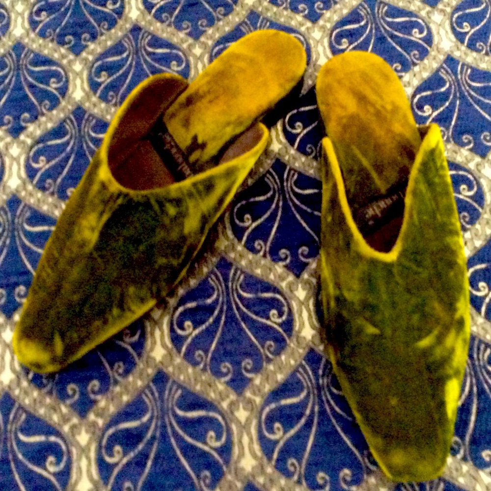 Green velvet slippers